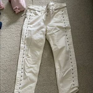 Zadig & Voltaire White Straight Leg Jeans with Studded Seams